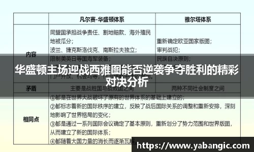 华盛顿主场迎战西雅图能否逆袭争夺胜利的精彩对决分析